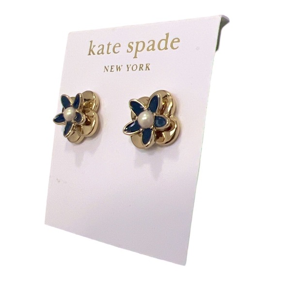 KATE SPADE • Elegant Gold & Black Floral Pearl Stud Earrings - Picture 2 of 5